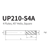 G-UP210-S4A 4 Flute Square Head Coated Endmills (45°Helix Angle) - Big-tools Industrial Supply Tools for Metal Cutting